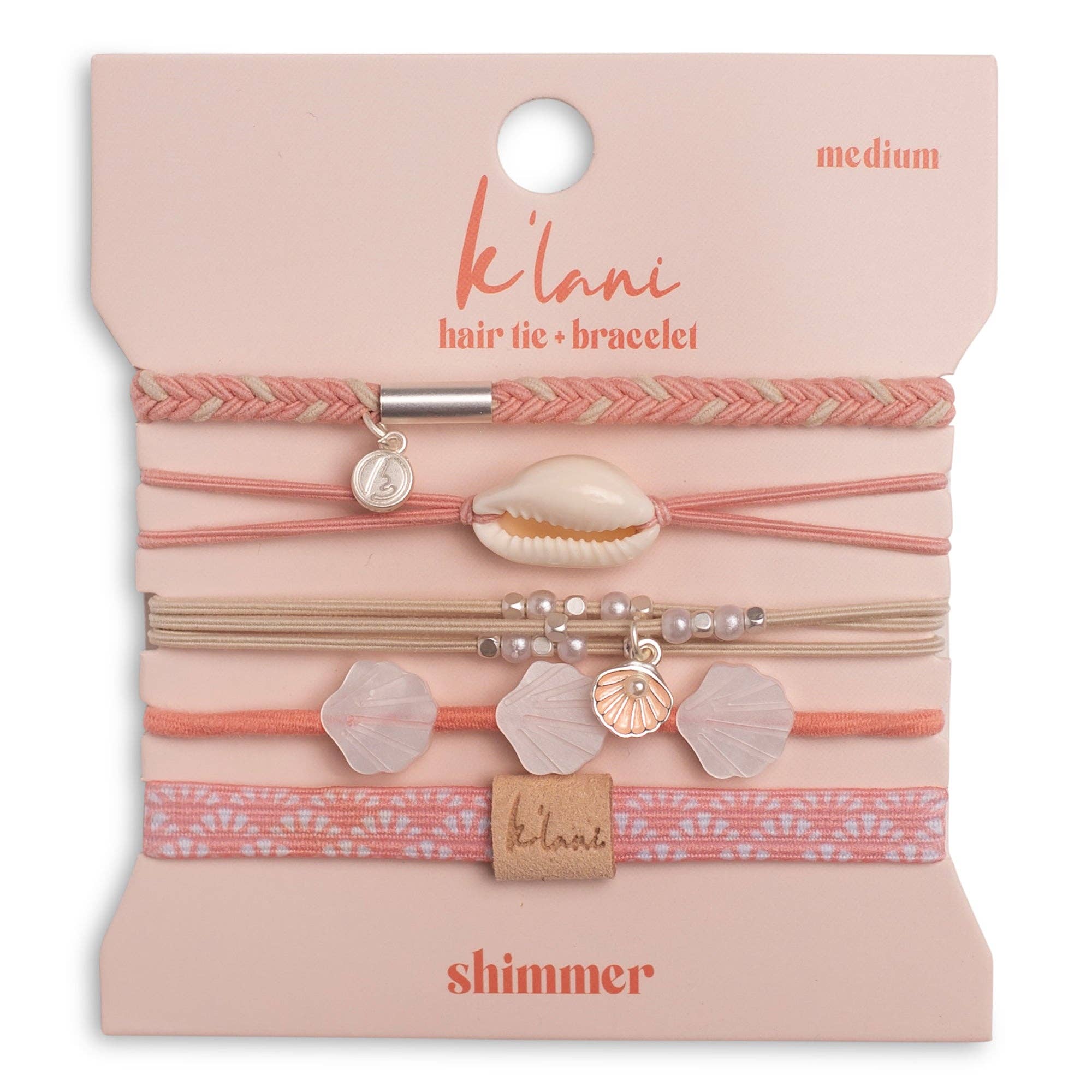 Shimmer Coral with Shell Hair Tie Bracelets