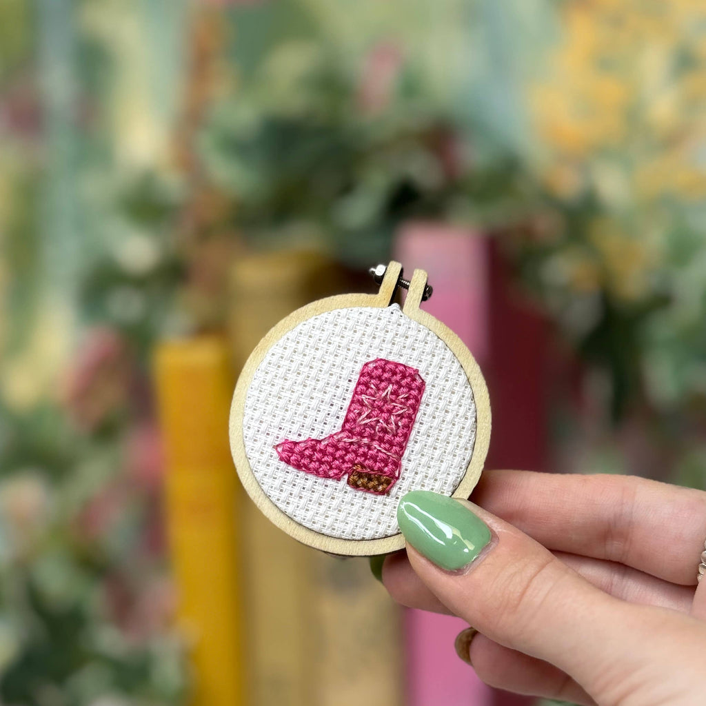 Mini Matchbox Cross Stitch Kit Cowgirl Boot Keyring DIY Craft Set
