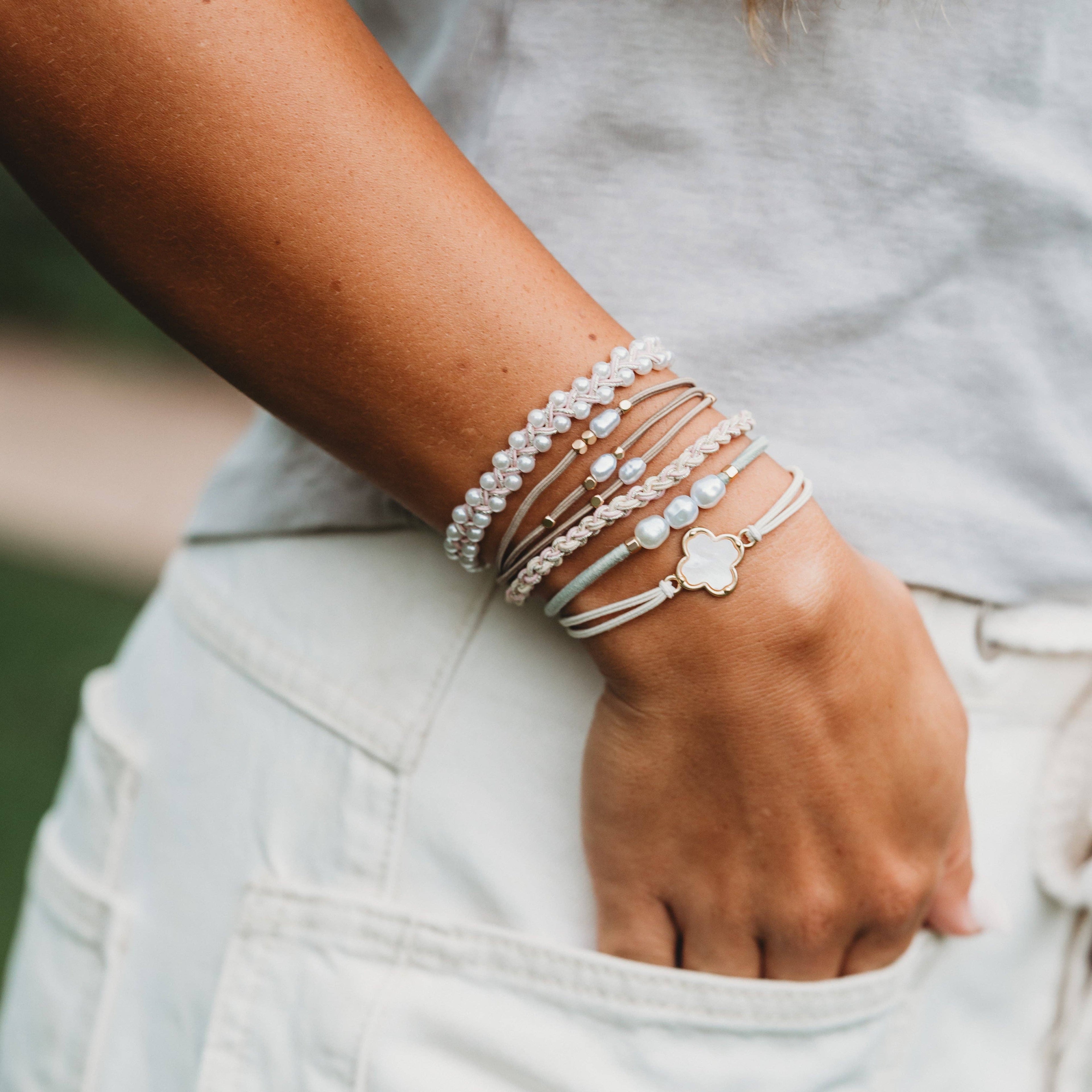 Soft Pinks with Pearl and Gold Accent Hair Tie Bracelets