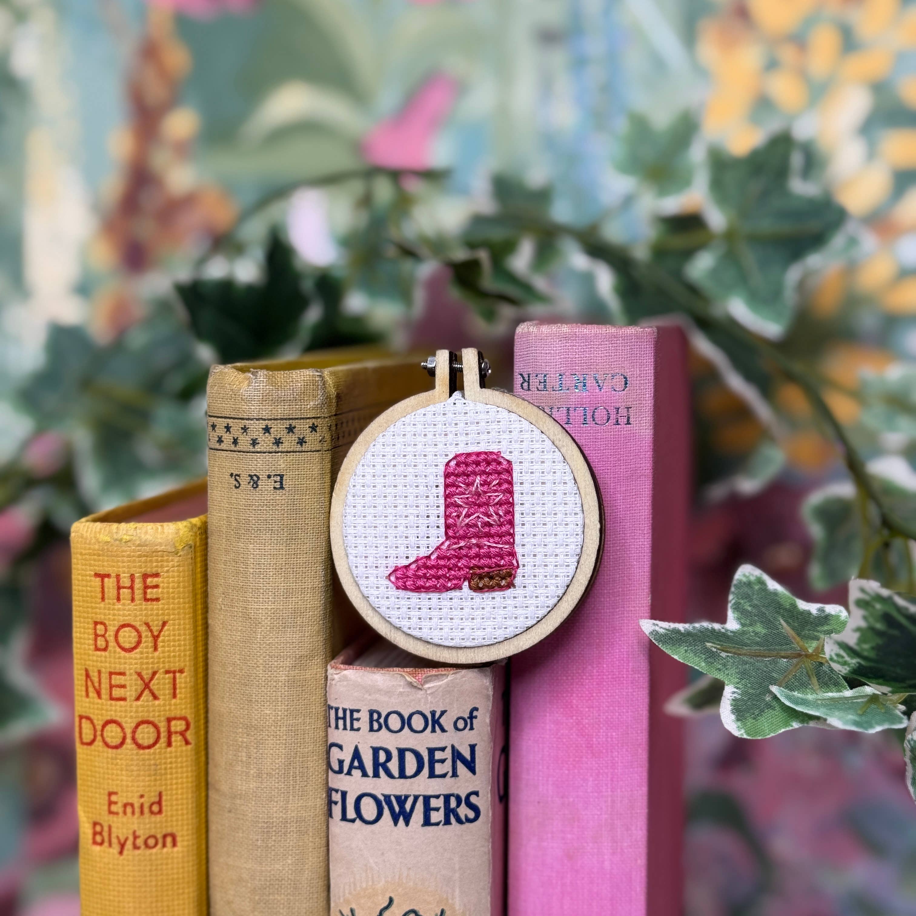 Mini Matchbox Cross Stitch Kit Cowgirl Boot Keyring DIY Craft Set