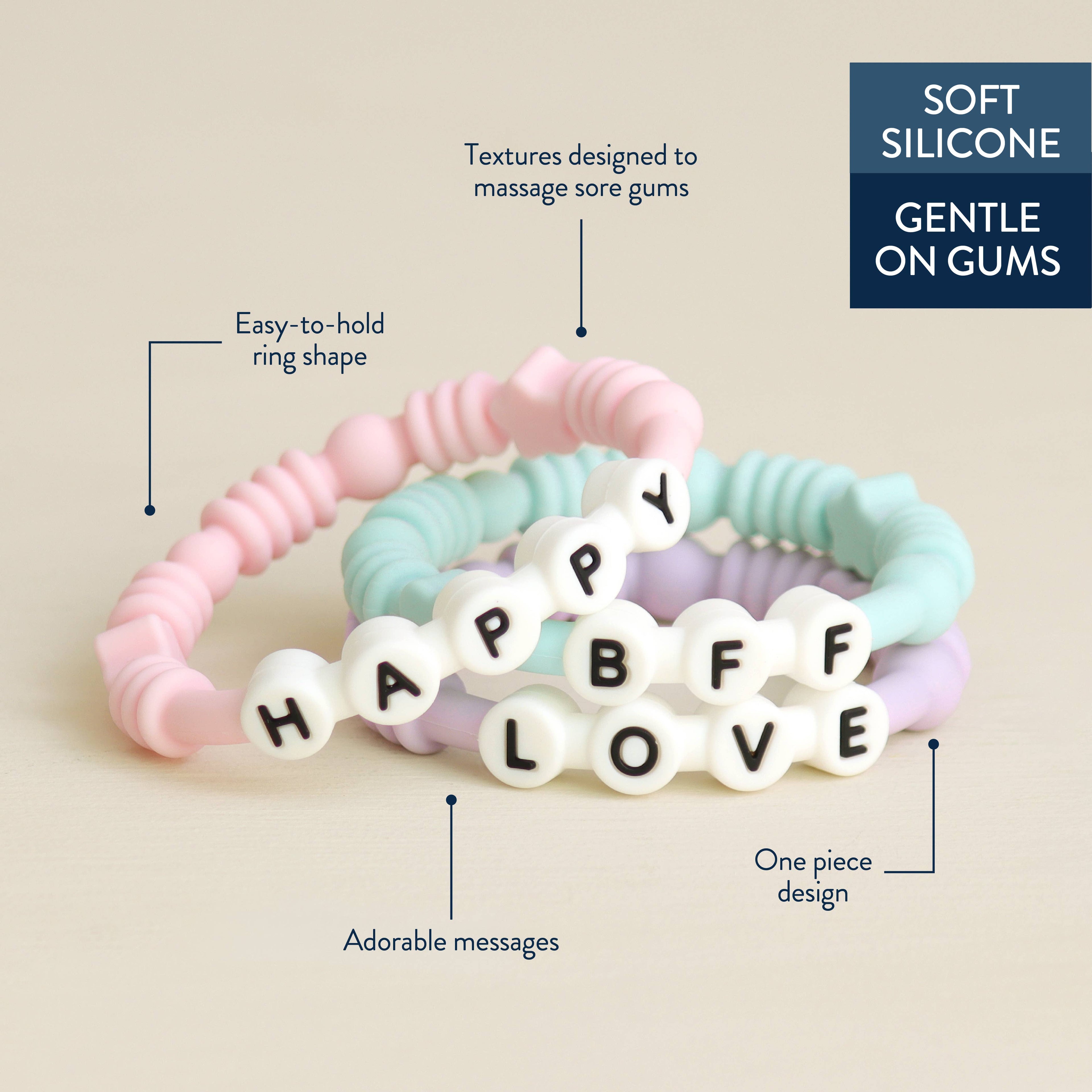 Bitzy Bands Silicone Teething Rings Set of Three for Babies