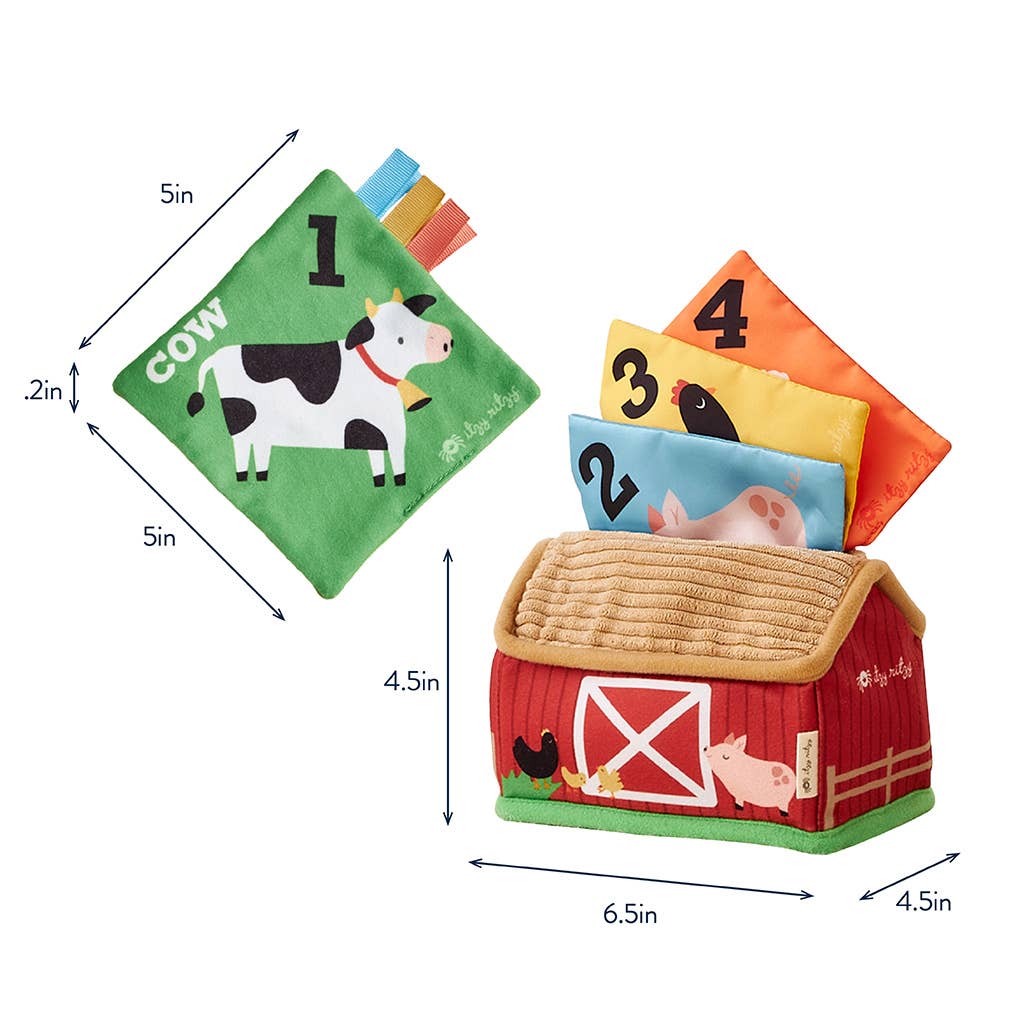 Farm Sensory Scarves Baby Toy Set with Barn Tissue Box