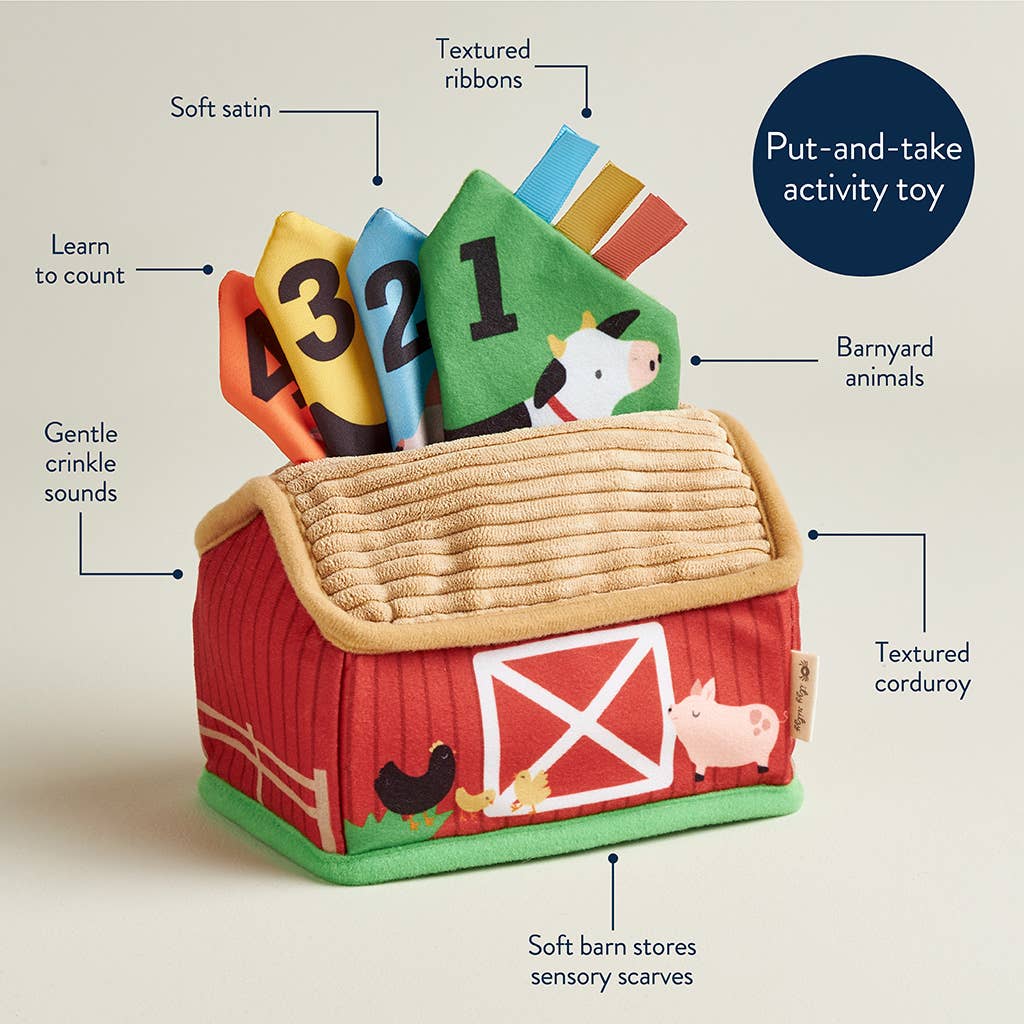 Farm Sensory Scarves Baby Toy Set with Barn Tissue Box