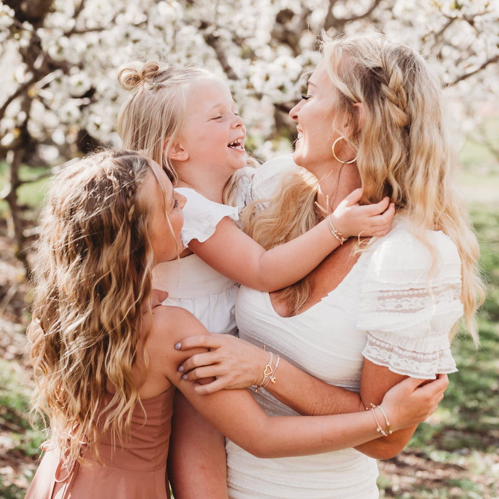 Mother Daughter Pink with Pearls and Gold Hearts Shareable Hair Tie Bracelets