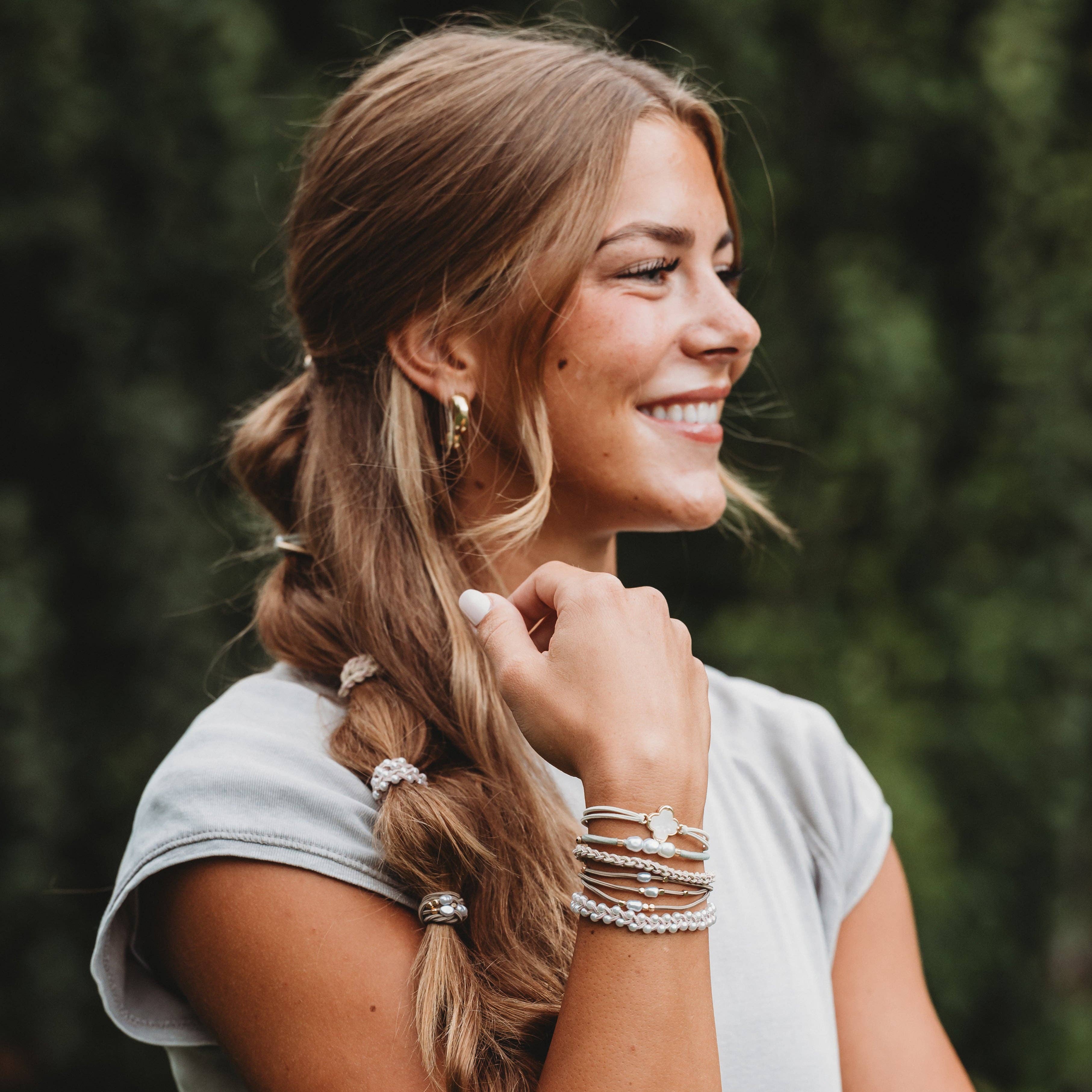 Soft Pinks with Pearl and Gold Accent Hair Tie Bracelets