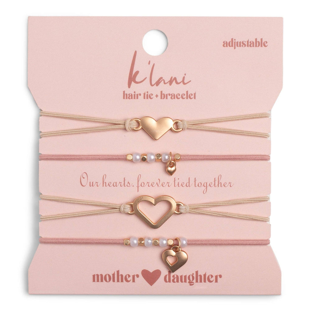 Mother Daughter Pink with Pearls and Gold Hearts Shareable Hair Tie Bracelets