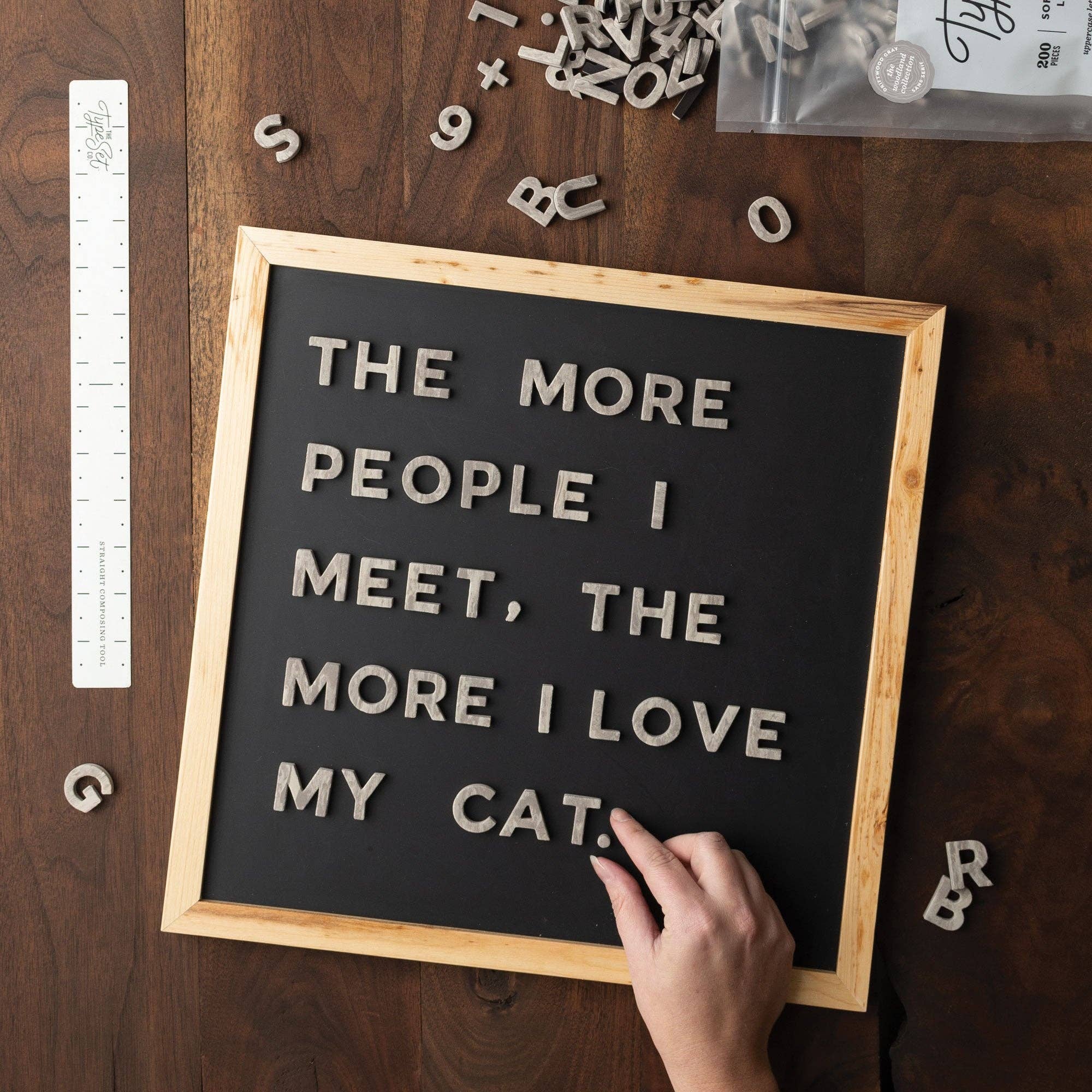 200pc Faux Wood Driftwood Gray Magnetic Letters Set