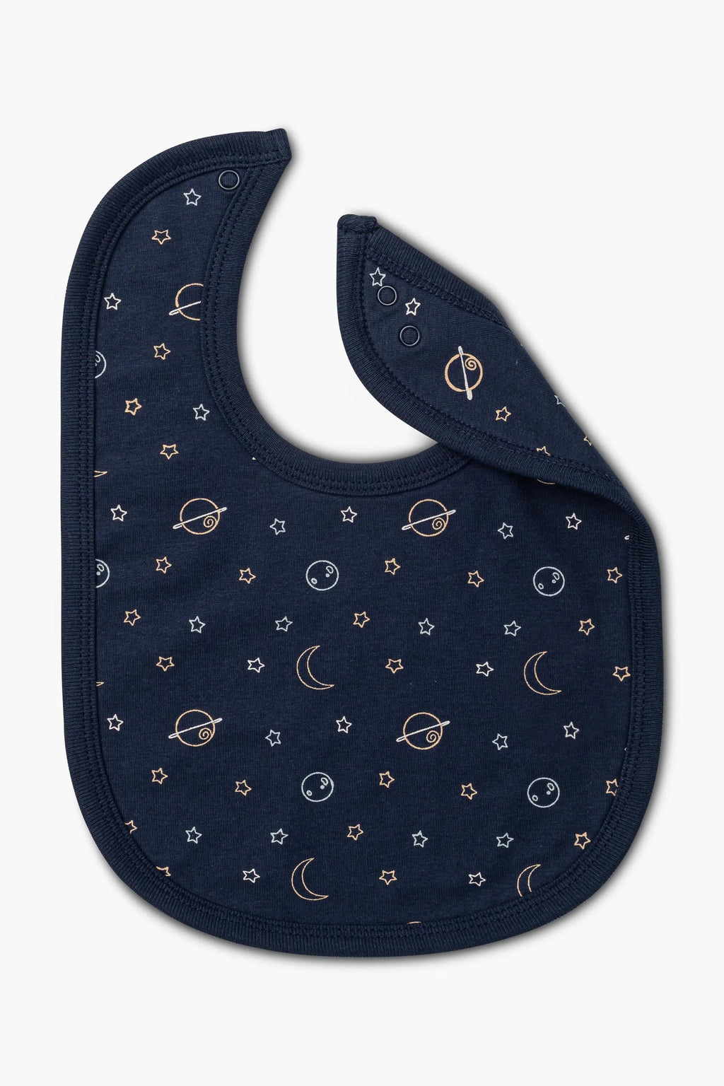2-Pack Organic Cotton Baby Bibs with Snap Closure - Dinosaur & Space Navy Print