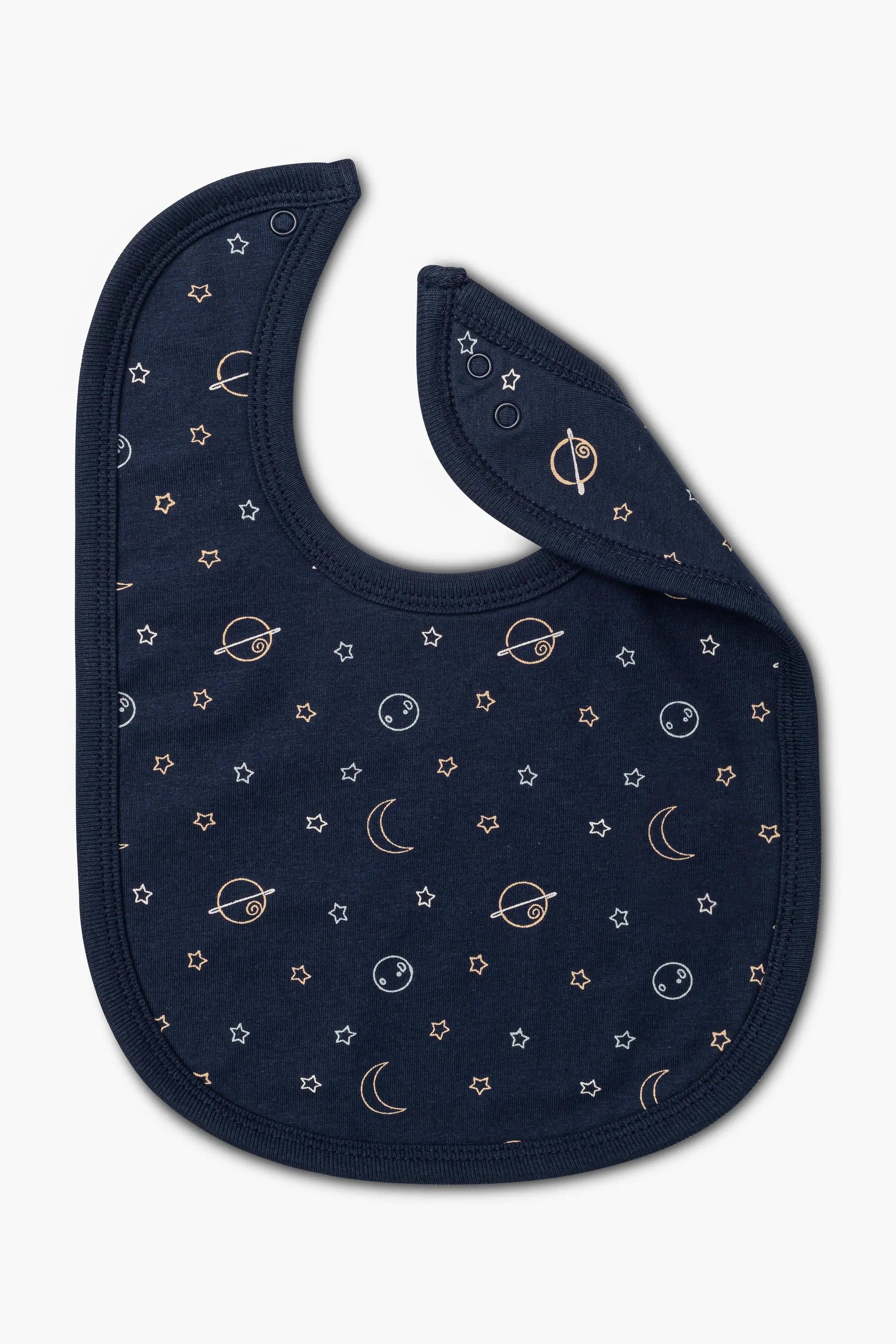 2-Pack Organic Cotton Baby Bibs with Snap Closure - Dinosaur & Space Navy Print