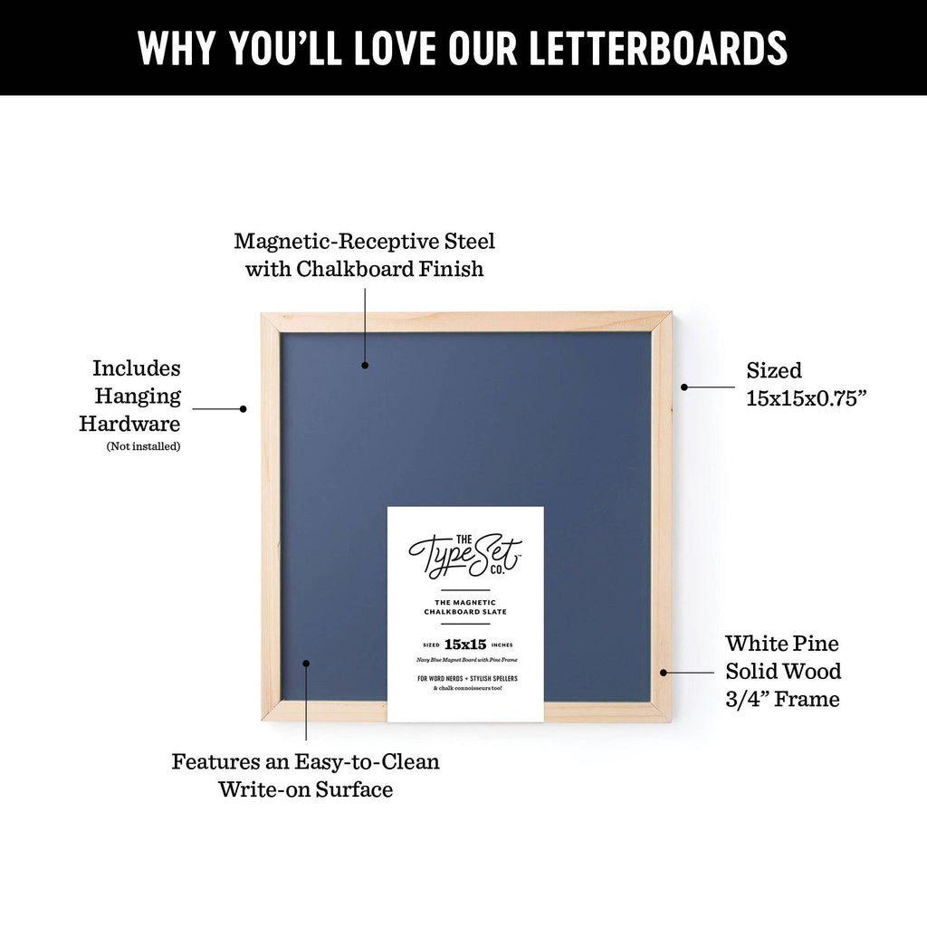 15x15 Navy Blue Magnetic Chalkboard with Pine Wood Frame