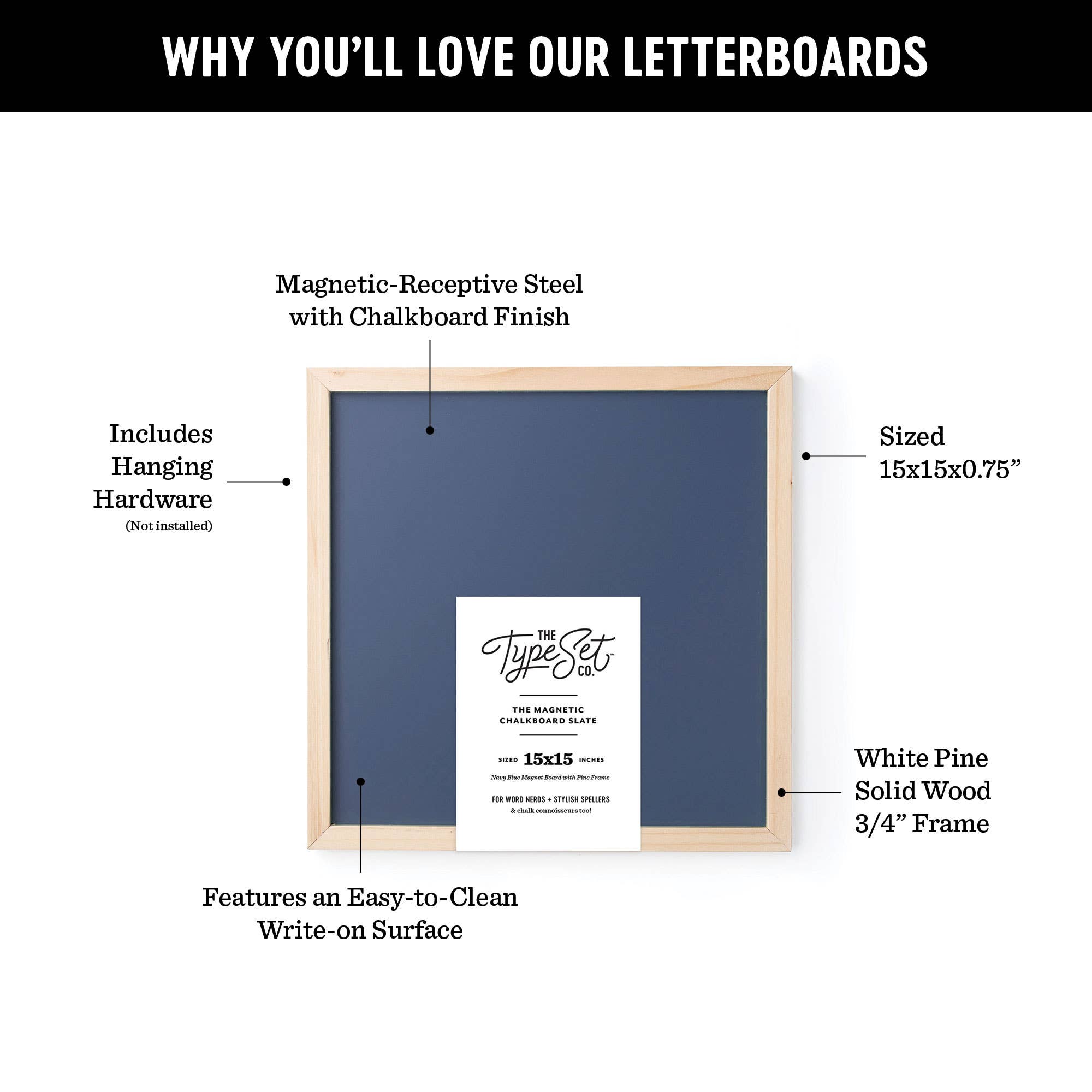 15x15 Navy Blue Magnetic Chalkboard with Pine Wood Frame