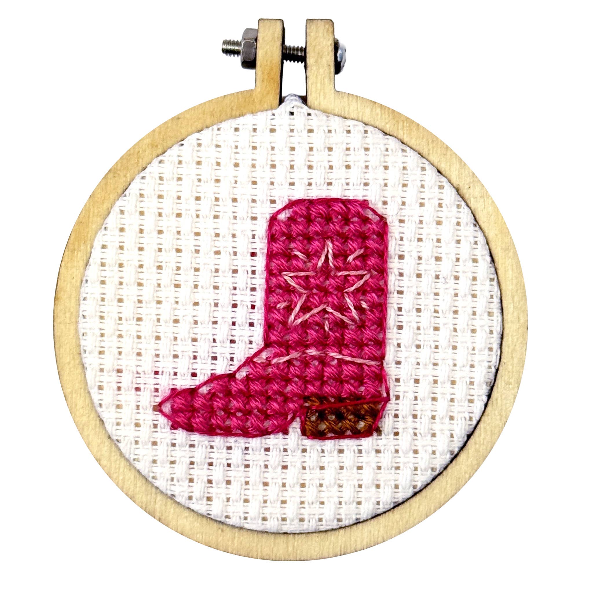 Mini Matchbox Cross Stitch Kit Cowgirl Boot Keyring DIY Craft Set