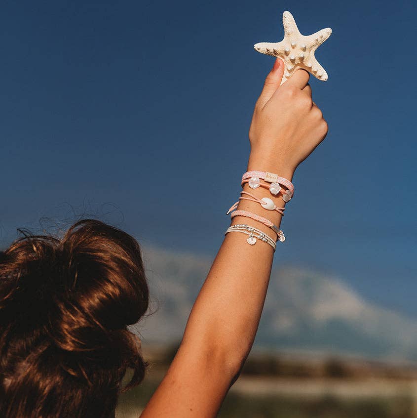 Shimmer Coral with Shell Hair Tie Bracelets