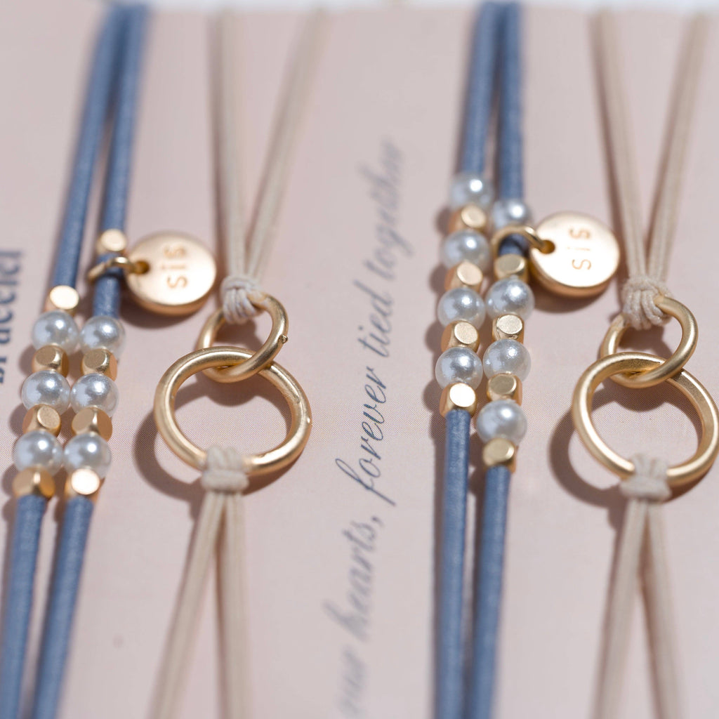 Sisters Gold and Pearl Shareable Hair Tie Bracelet Set