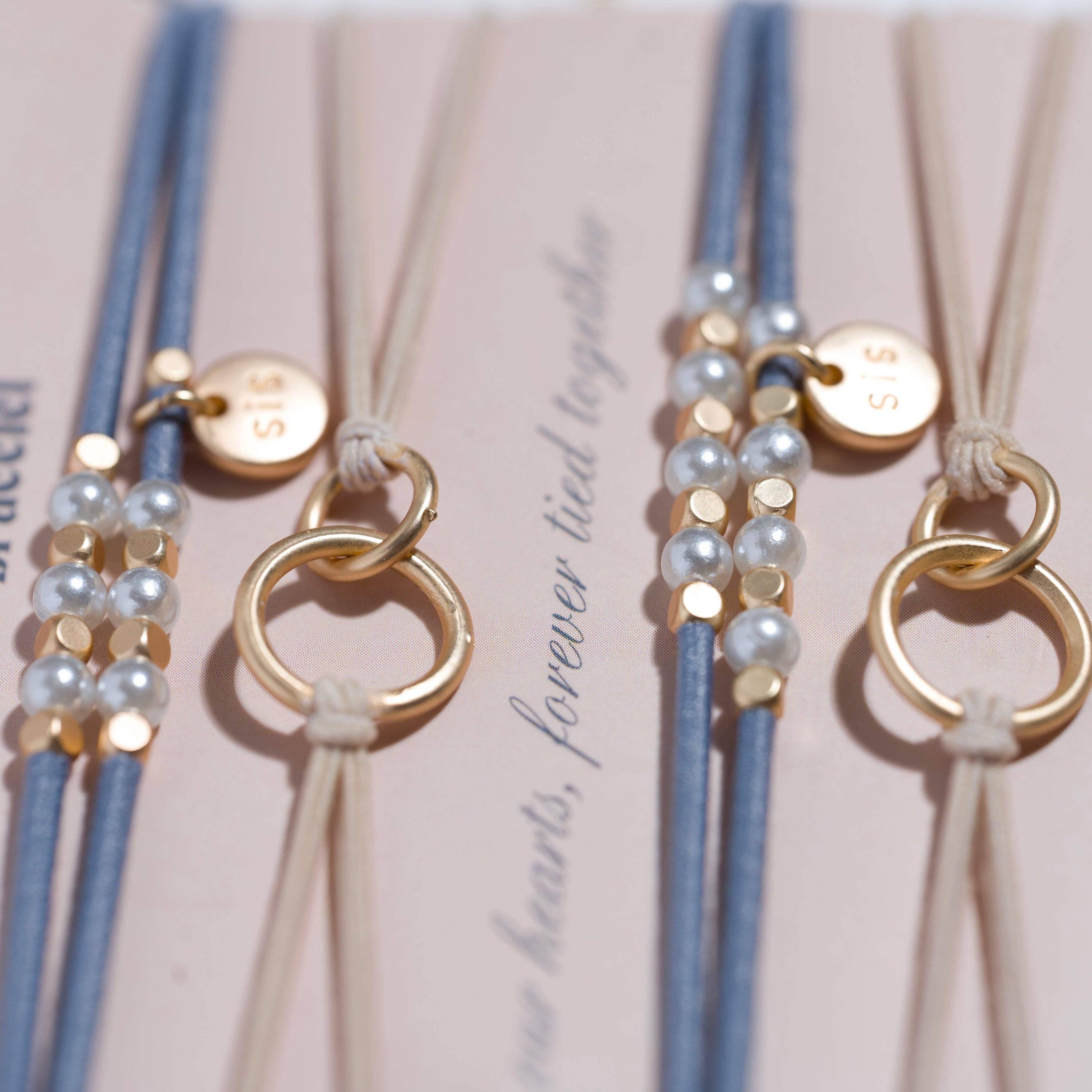 Sisters Gold and Pearl Shareable Hair Tie Bracelet Set