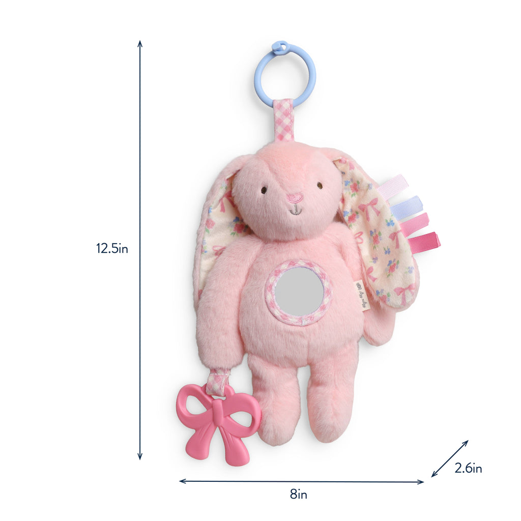 Pink Bunny Plush Sensory Travel Toy with Teether for Baby