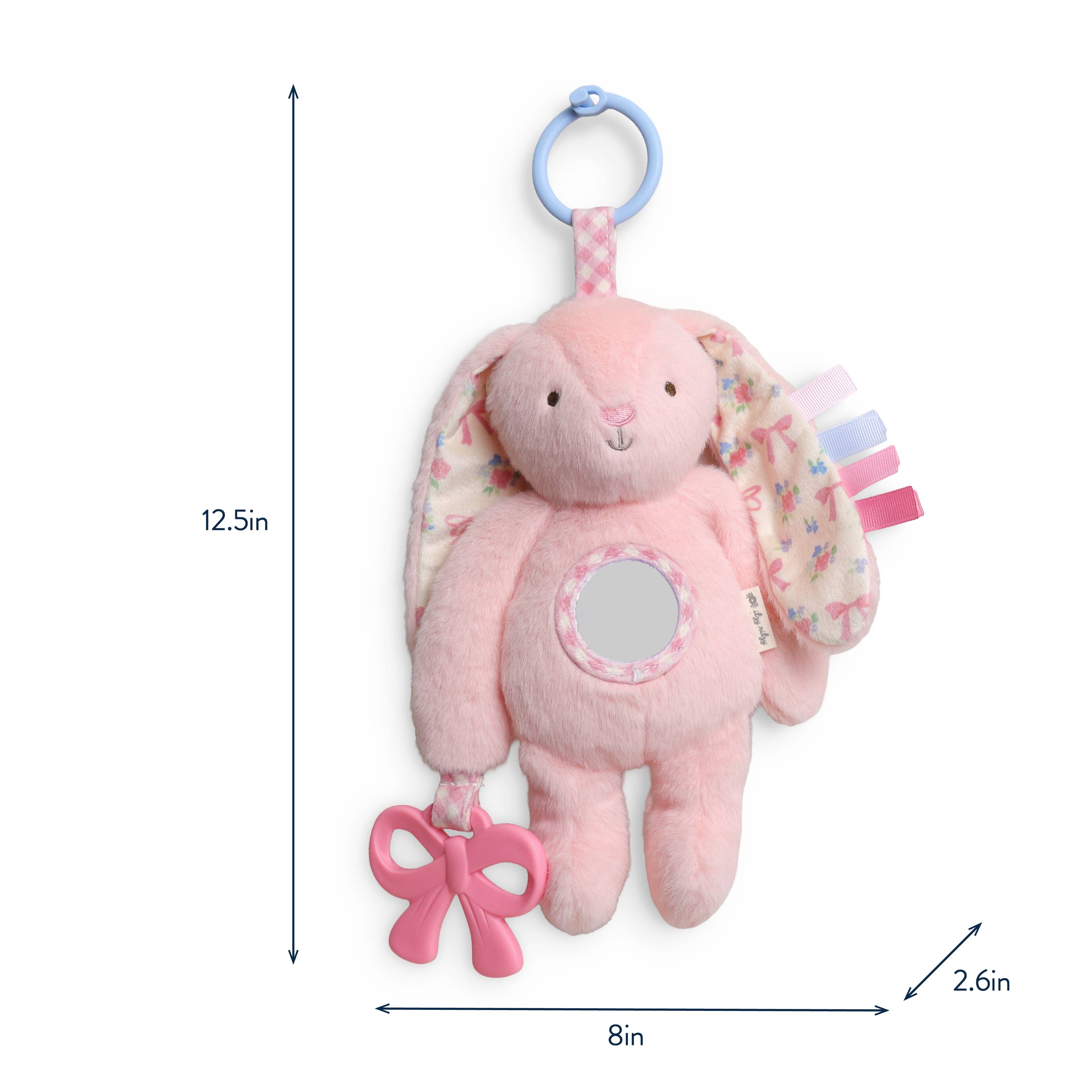 Pink Bunny Plush Sensory Travel Toy with Teether for Baby