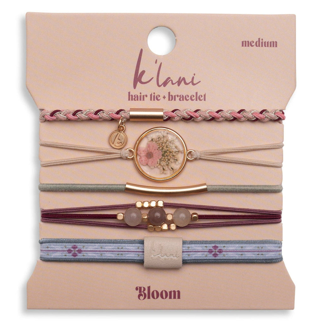 Maroon and Pink Pressed Flowers Hair Tie Bracelets Set of 5