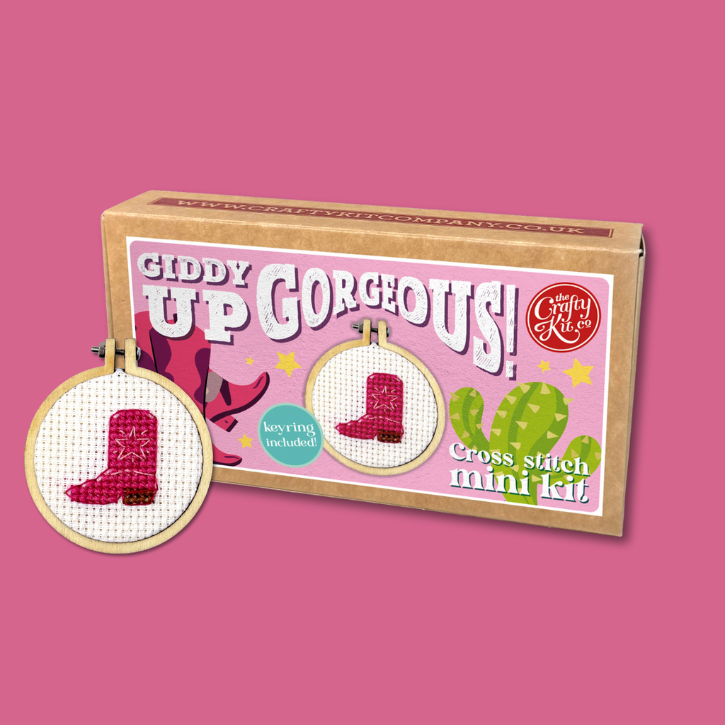 Mini Matchbox Cross Stitch Kit Cowgirl Boot Keyring DIY Craft Set