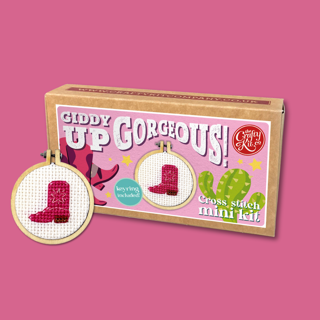 Mini Matchbox Cross Stitch Kit Cowgirl Boot Keyring DIY Craft Set