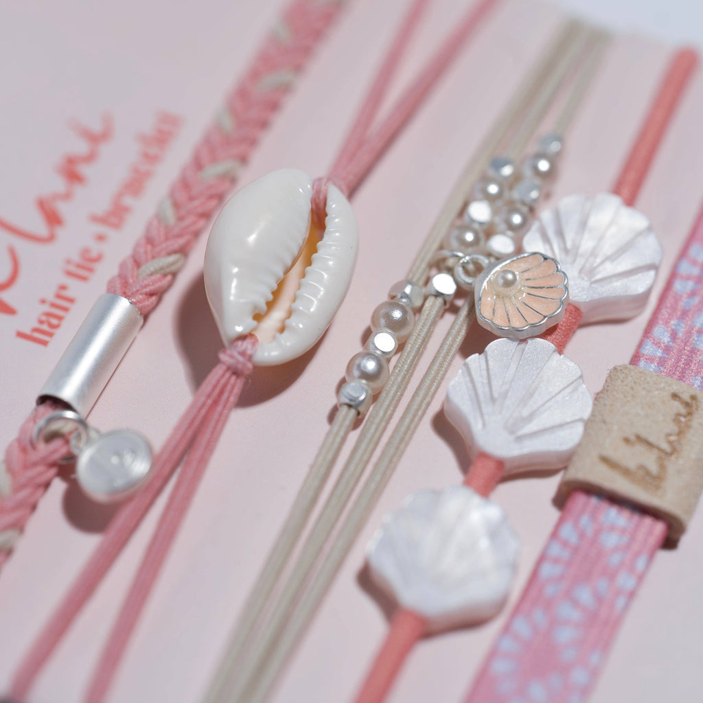 Shimmer Coral with Shell Hair Tie Bracelets