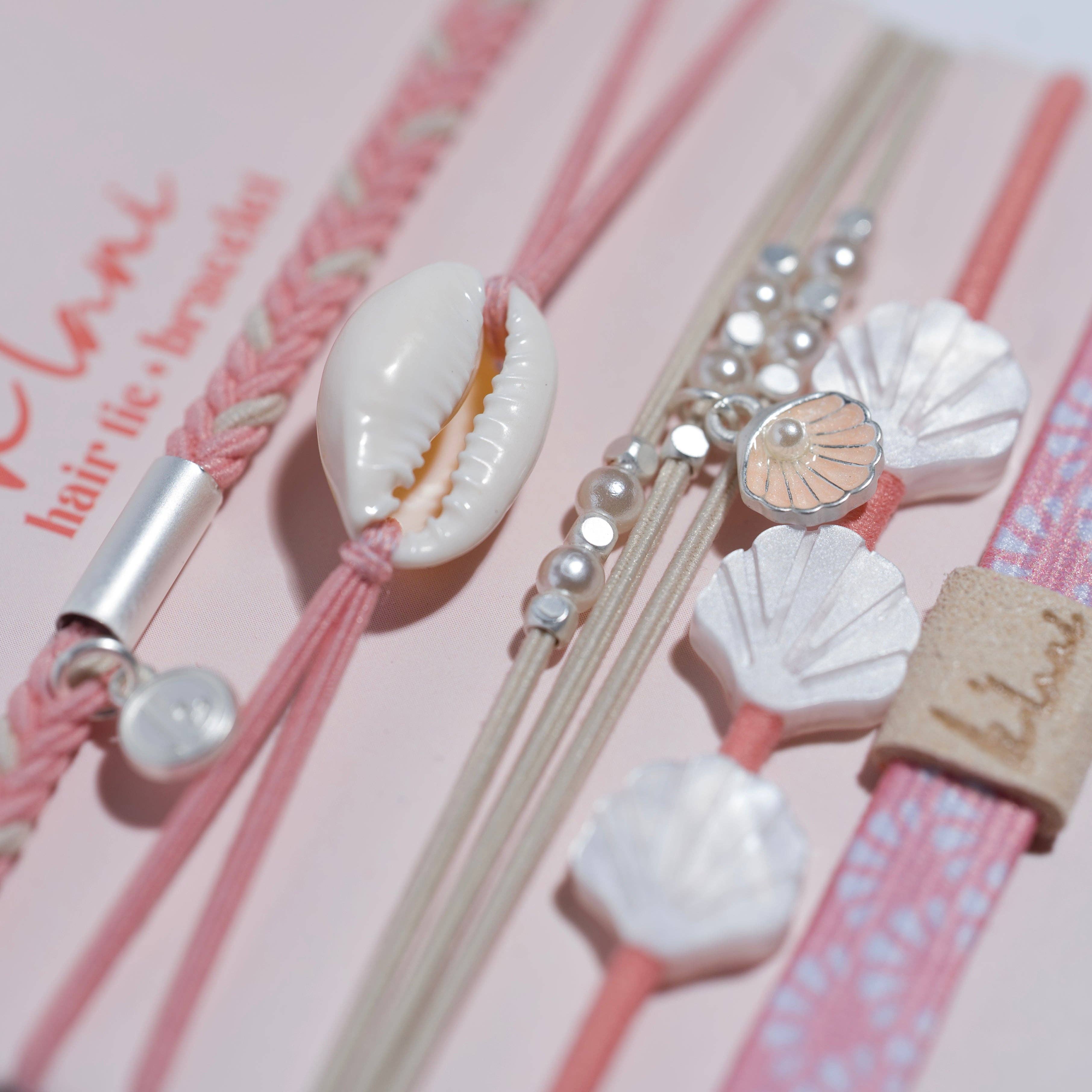 Shimmer Coral with Shell Hair Tie Bracelets