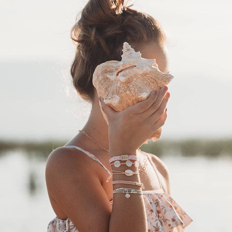 Shimmer Coral with Shell Hair Tie Bracelets