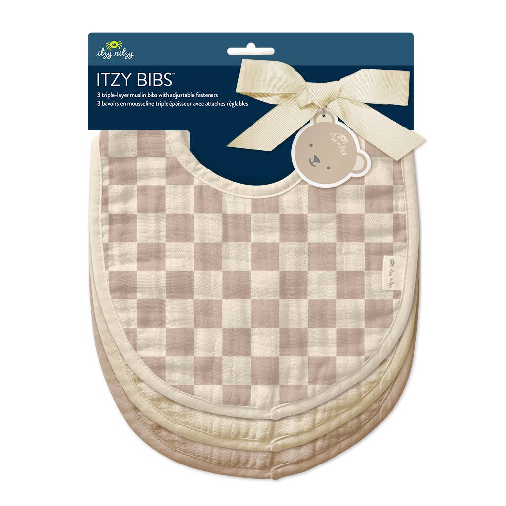 Triple-Layer Muslin Cotton Baby Bibs Set of 3 Adjustable Closure