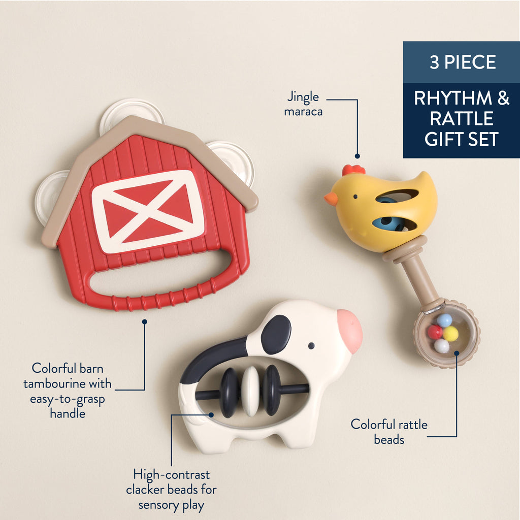Baby Farm Animal Rhythm & Rattle Music Gift Set, 3 Instruments