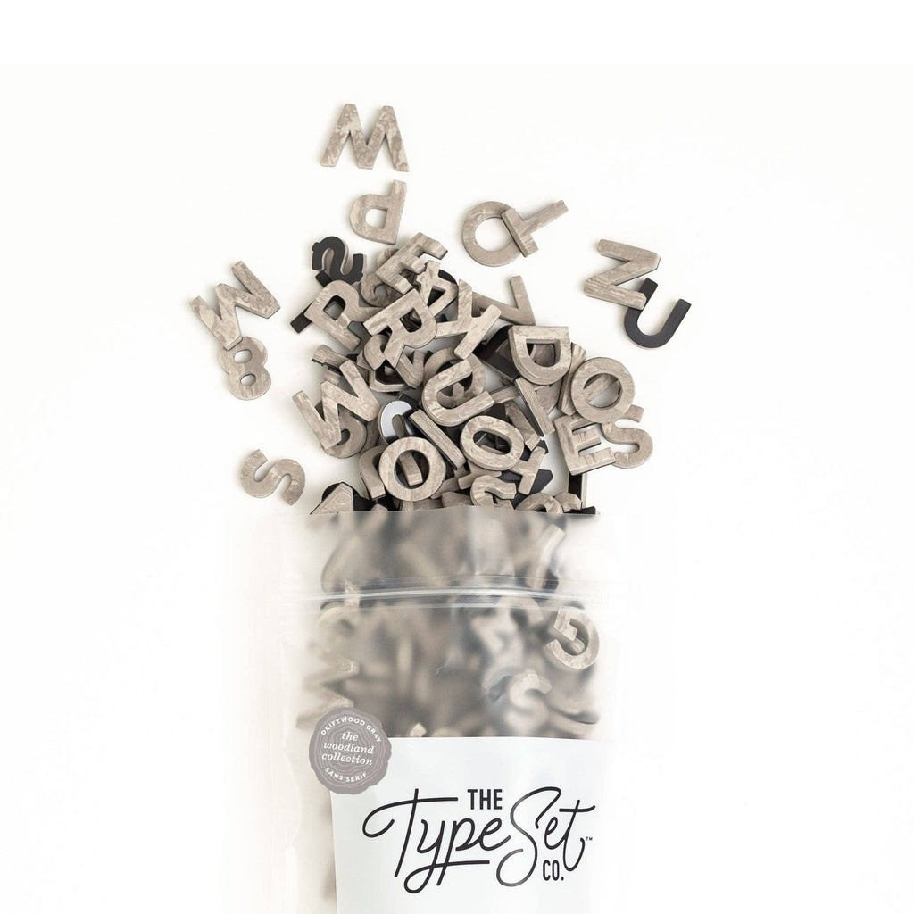 200pc Faux Wood Driftwood Gray Magnetic Letters Set