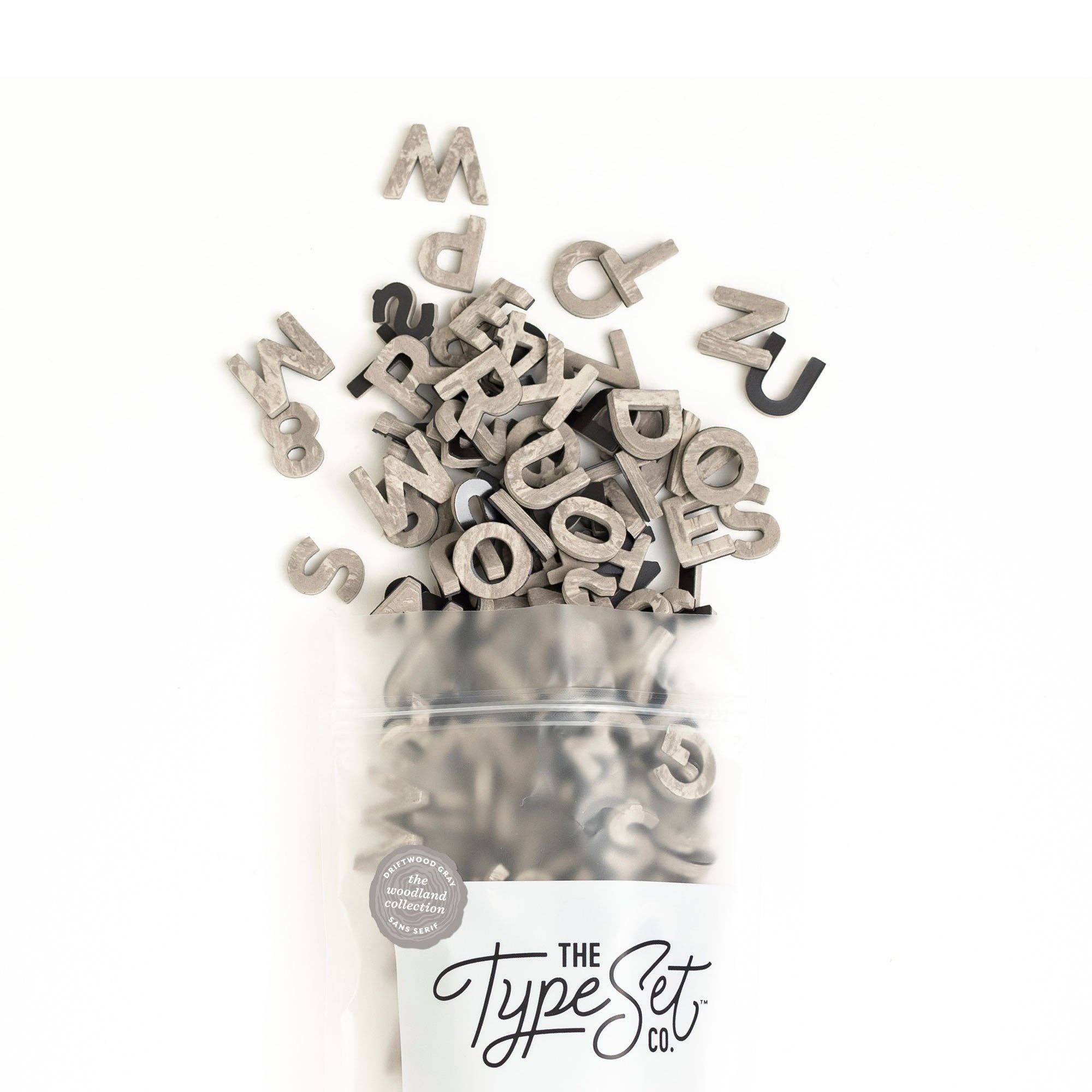 200pc Faux Wood Driftwood Gray Magnetic Letters Set