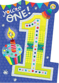 1st Birthday Foil Card with Colorful Shiny Accents and Envelope