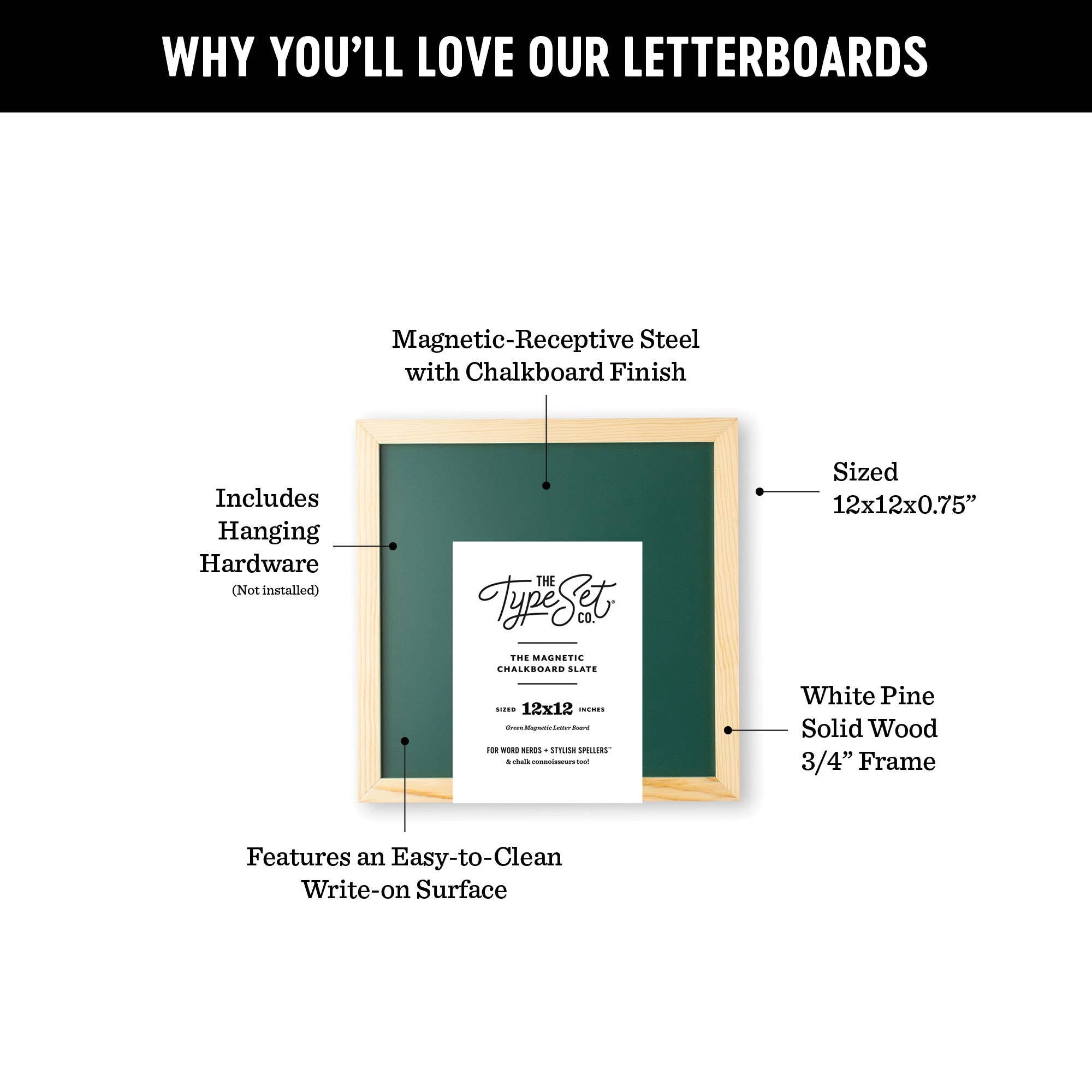 12x12 Green Magnetic Chalkboard with Wood Frame for Home and Classroom