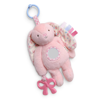 Pink Bunny Plush Sensory Travel Toy with Teether for Baby