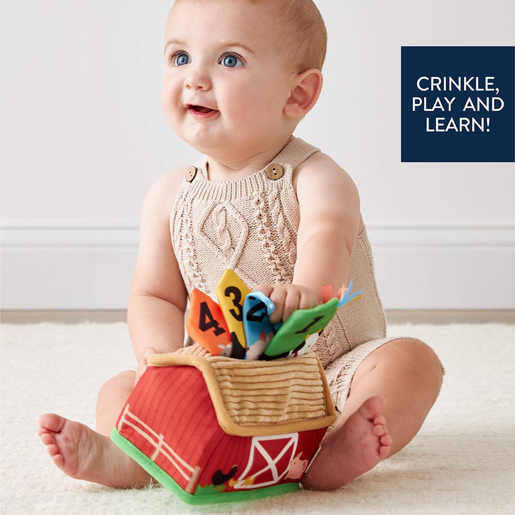Farm Sensory Scarves Baby Toy Set with Barn Tissue Box