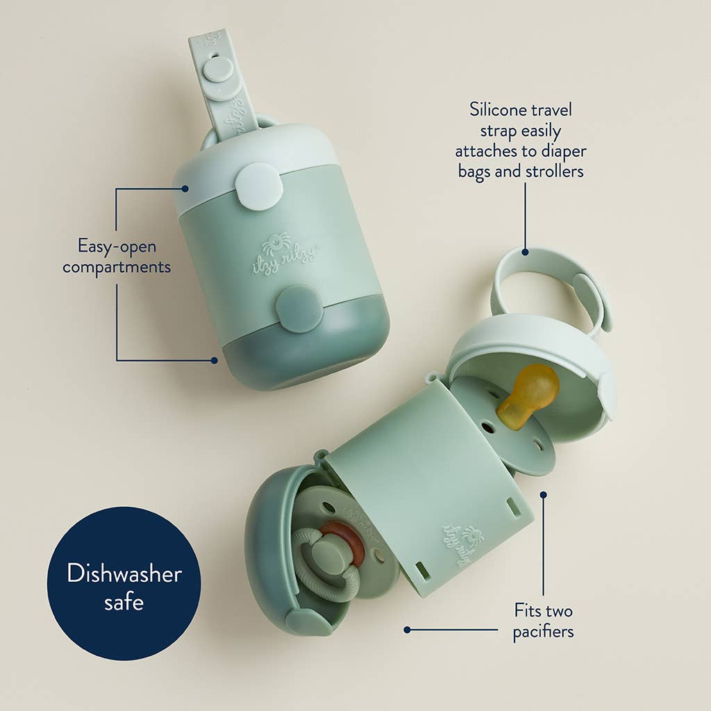 Dual Compartment Pacifier Case with Silicone Strap for Diaper Bags Strollers